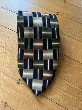 Bachrach Olive, Brown & Black Checkerboard Silk Tie